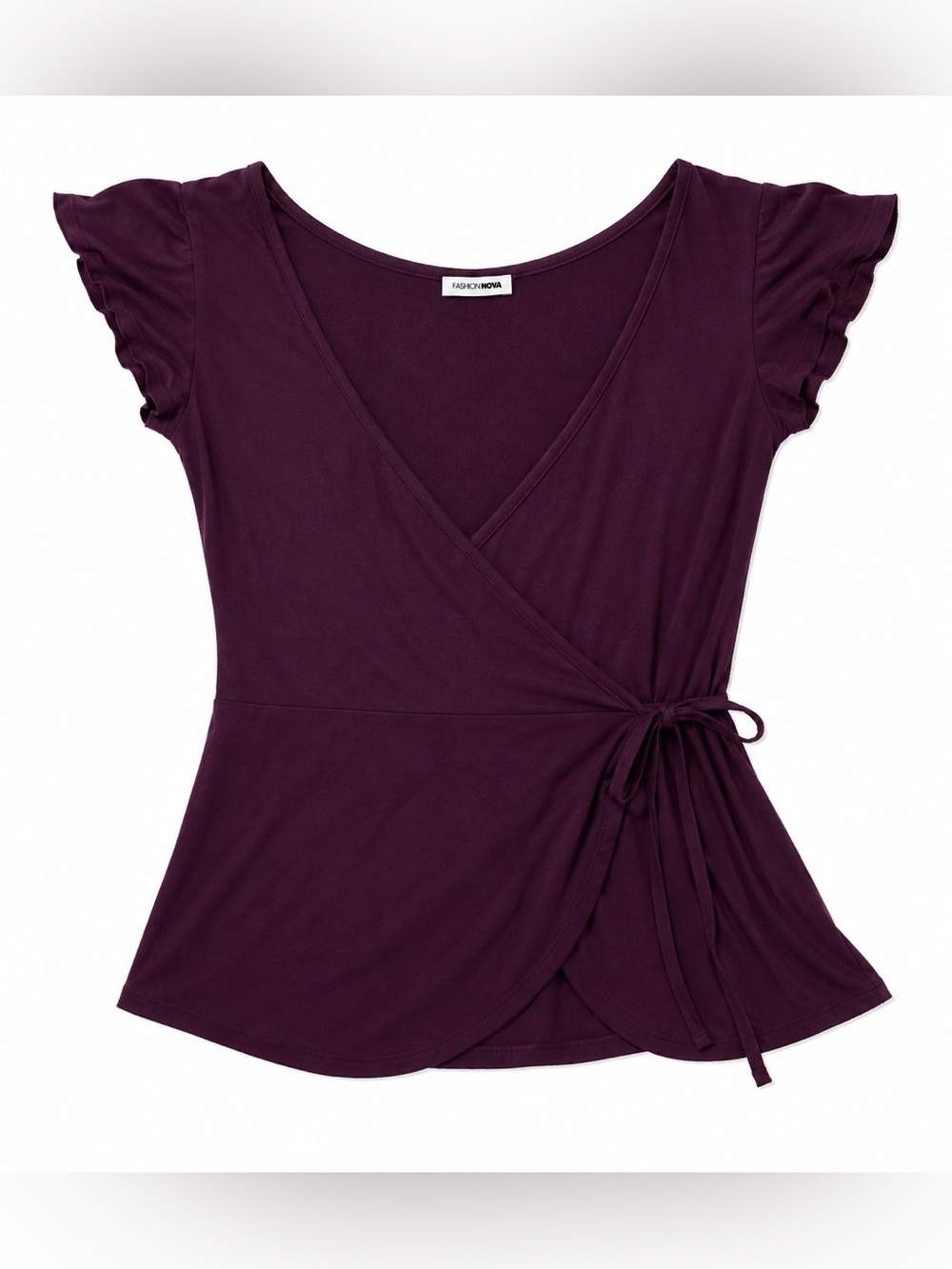 SHORT SLEEVE PURPLE FASHION NOVA SIDE TIE BLOUSE